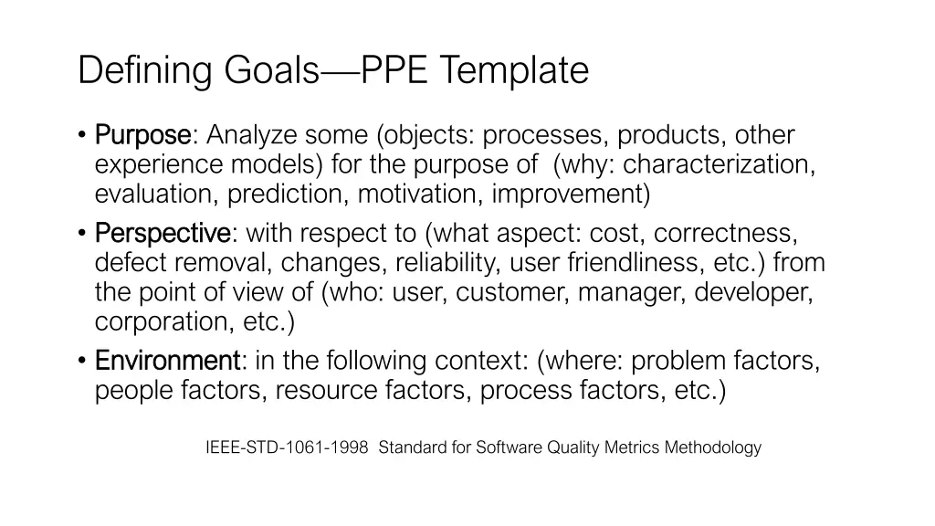 defining goals ppe template