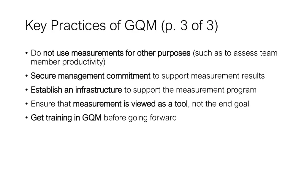 key practices of gqm p 3 of 3