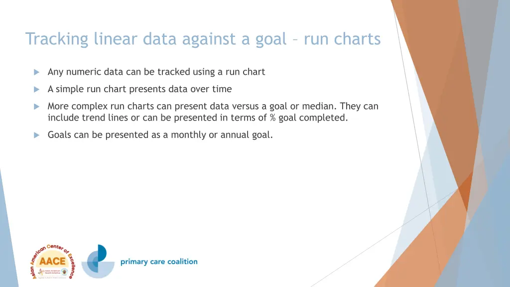 tracking linear data against a goal run charts