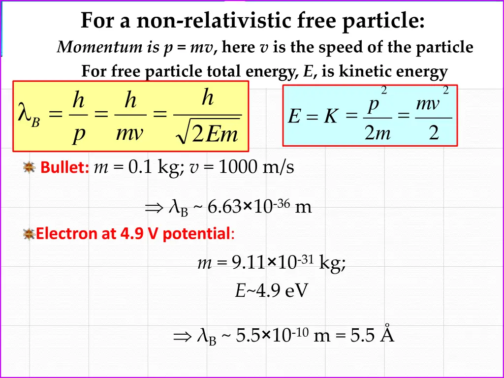 for a non relativistic free particle momentum