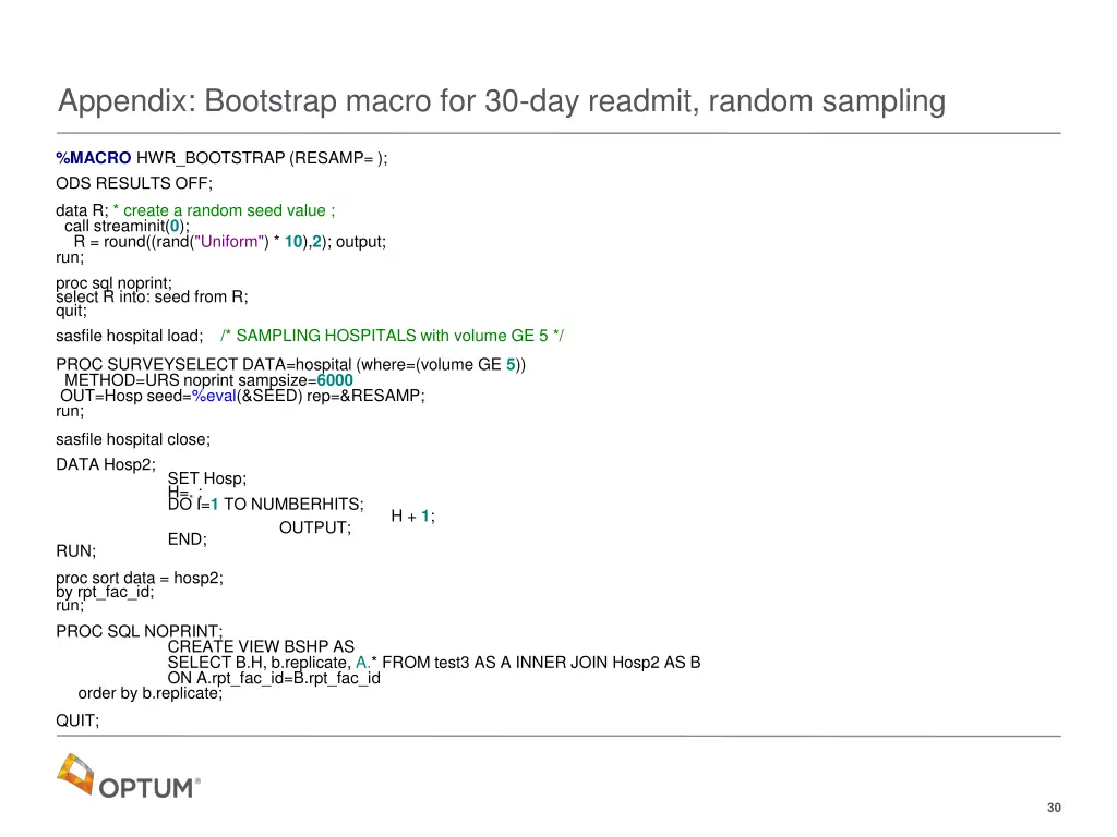 appendix bootstrap macro for 30 day readmit