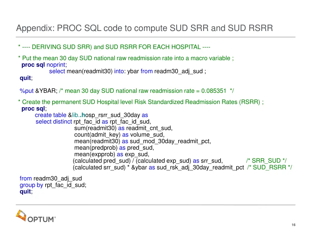 appendix proc sql code to compute