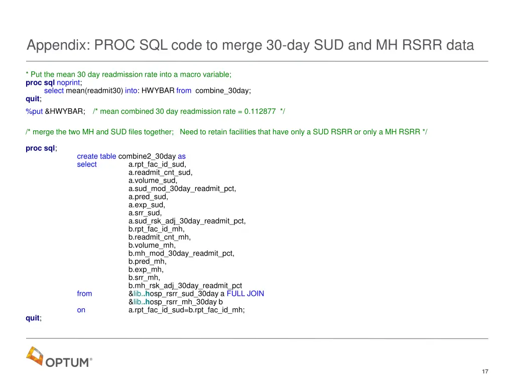 appendix proc sql code to merge