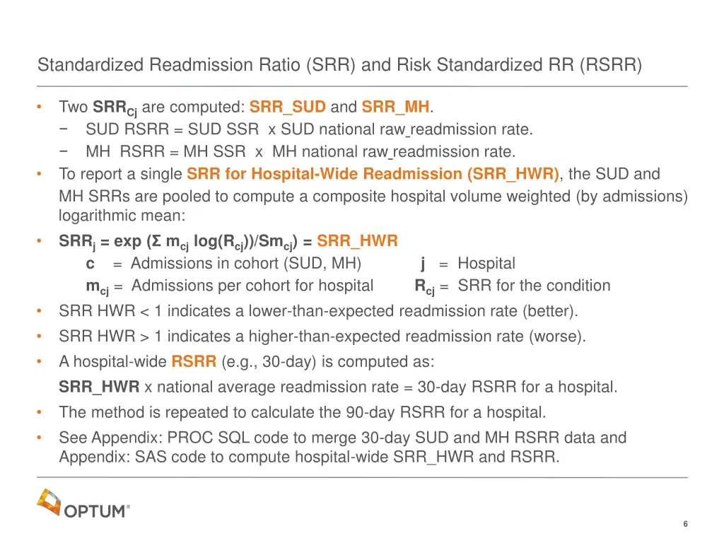 standardized readmission ratio srr and risk