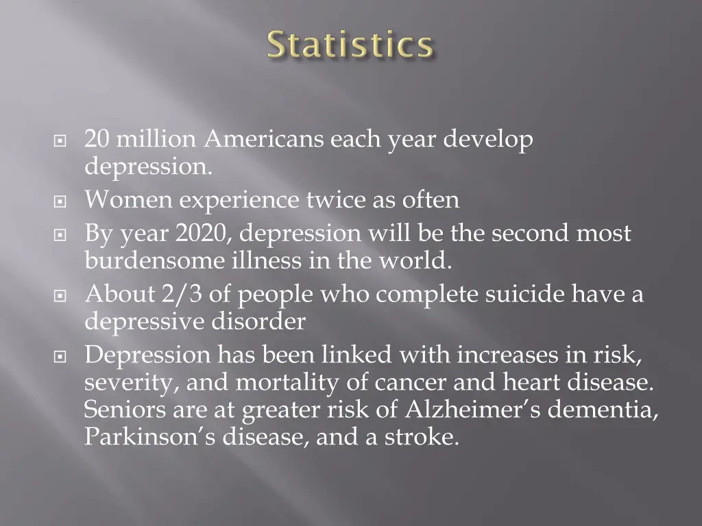 20 million americans each year develop depression