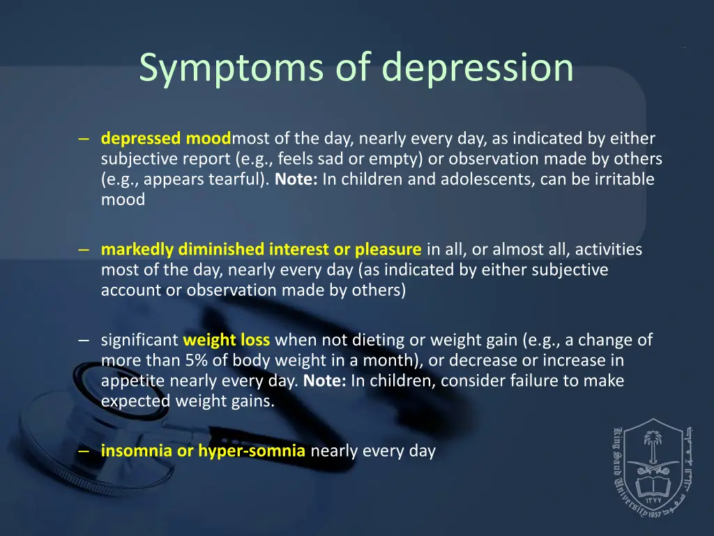symptoms of depression