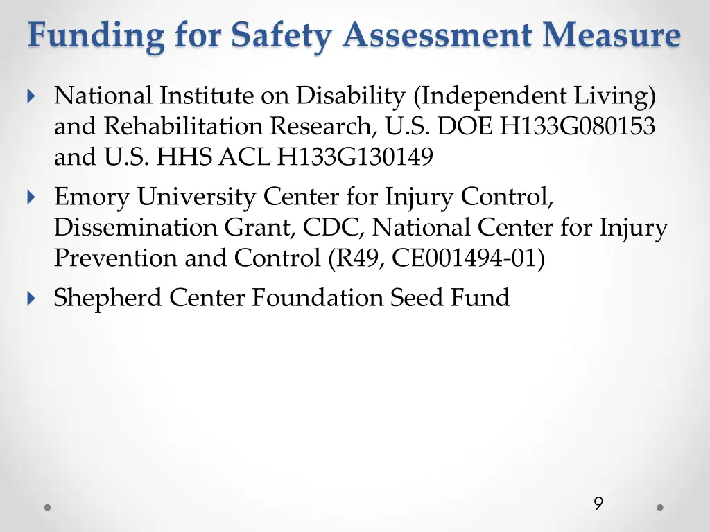 funding for safety assessment measure