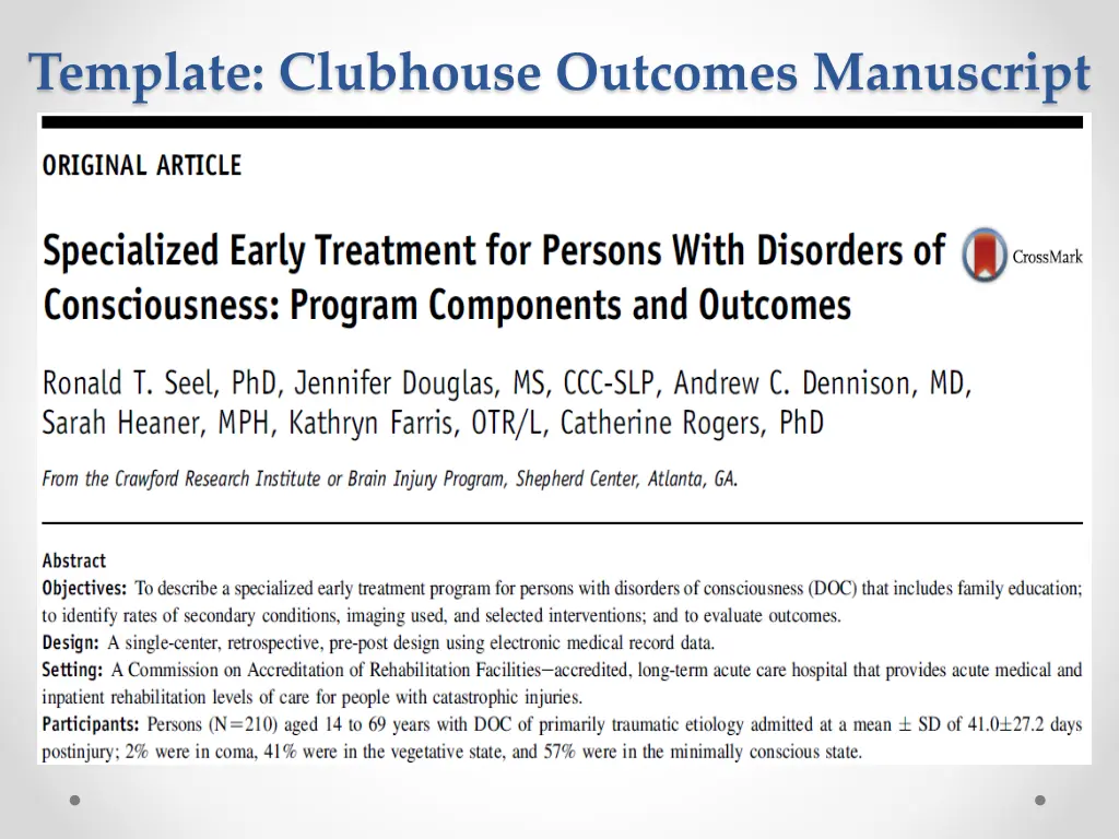 template clubhouse outcomes manuscript