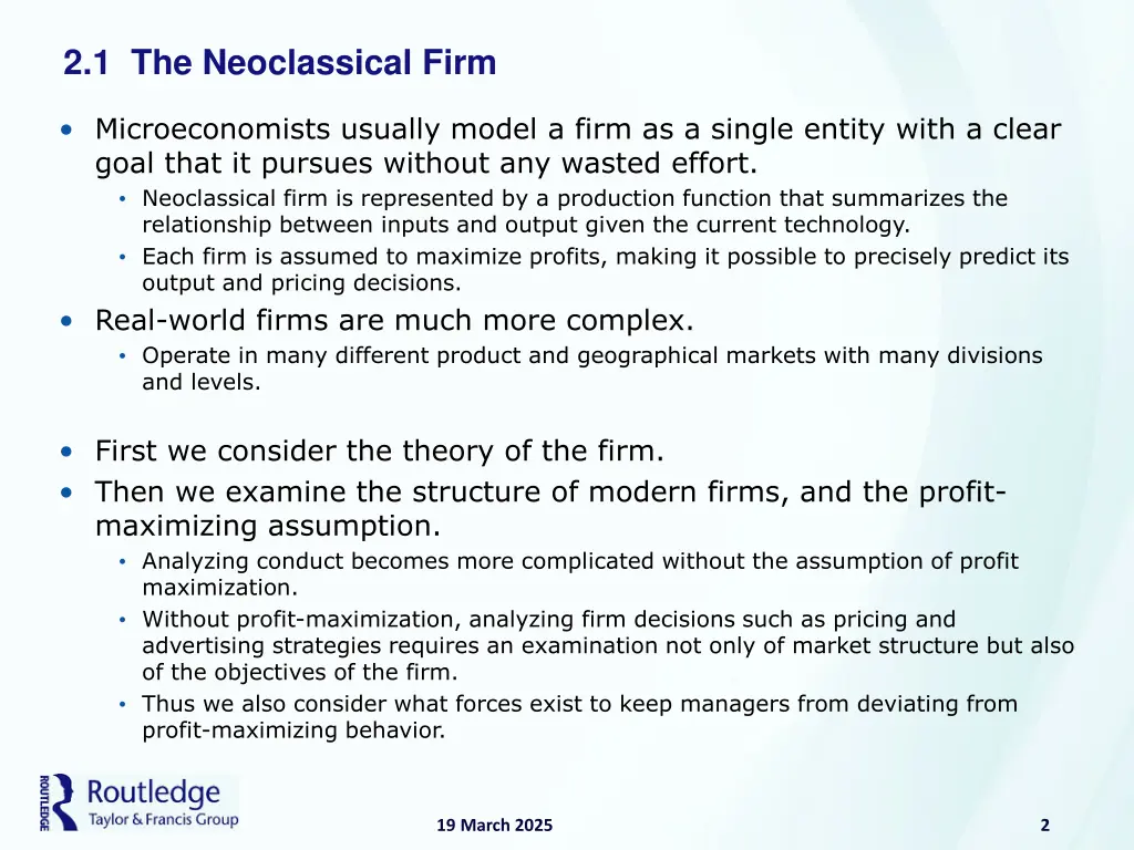 2 1 the neoclassical firm