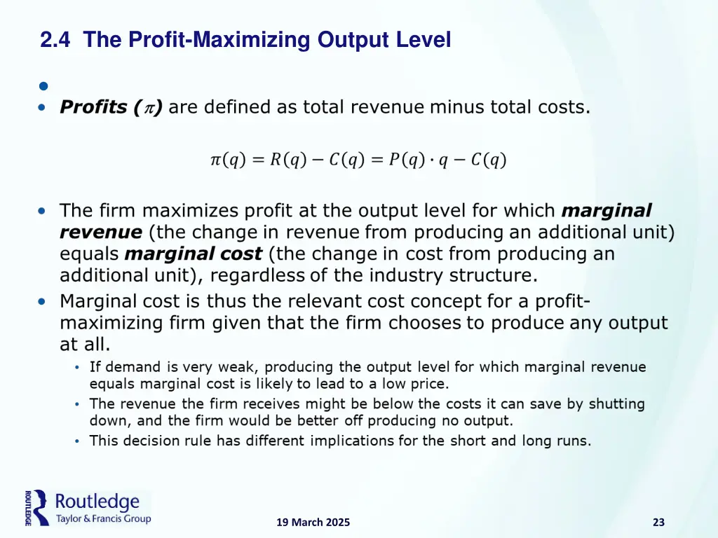 2 4 the profit maximizing output level