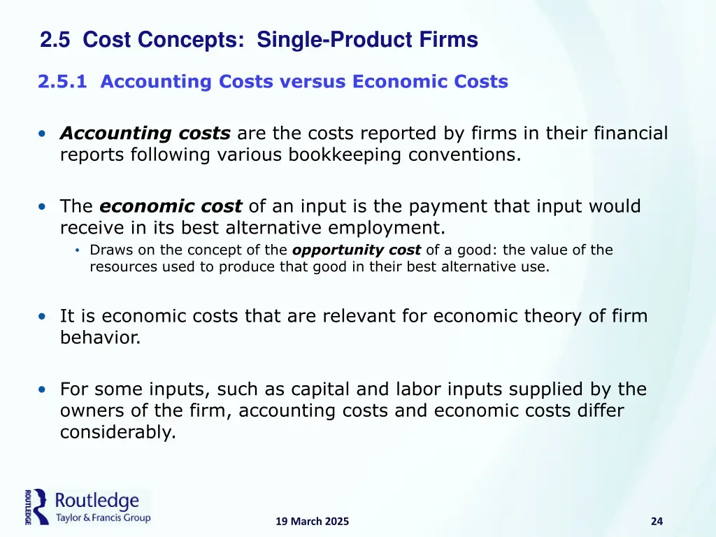 2 5 cost concepts single product firms