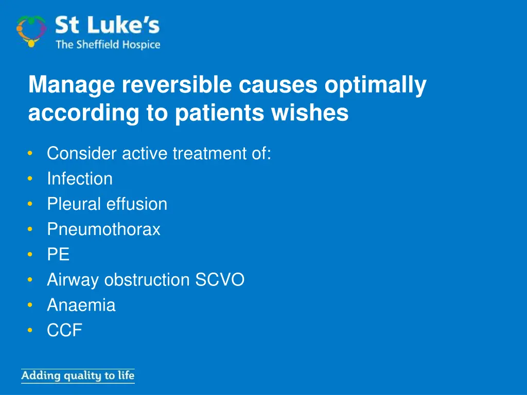 manage reversible causes optimally according