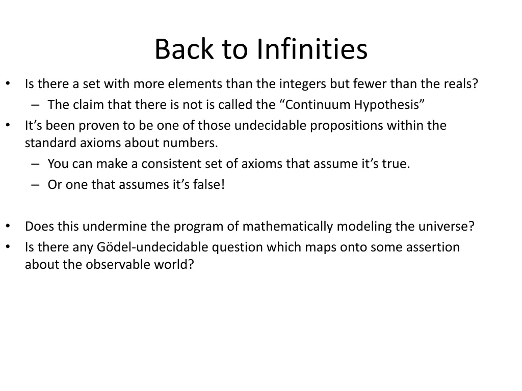 back to infinities