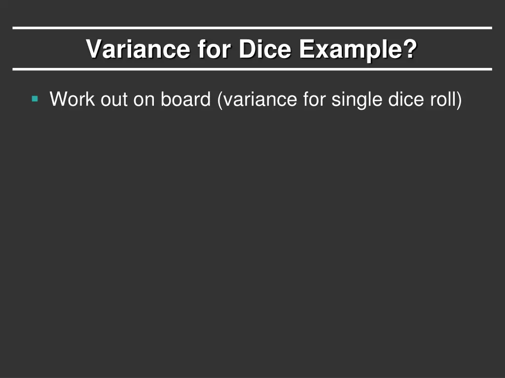 variance for dice example