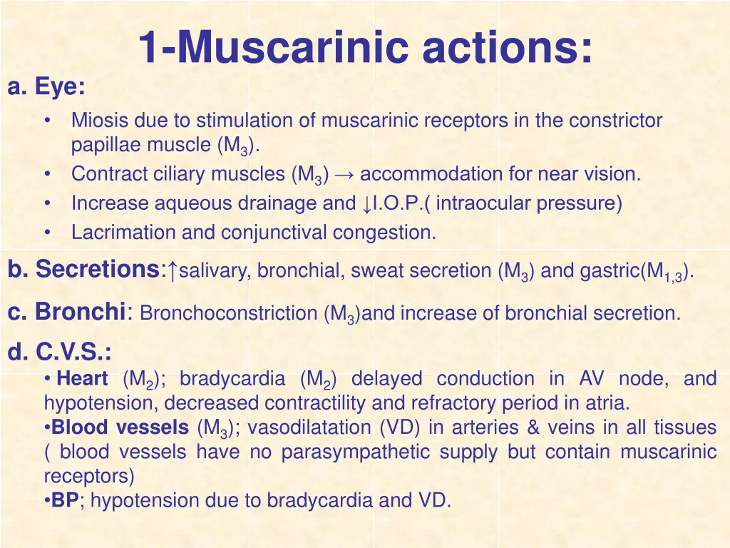 1 muscarinic actions