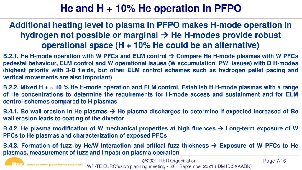 he and h 10 he operation in pfpo