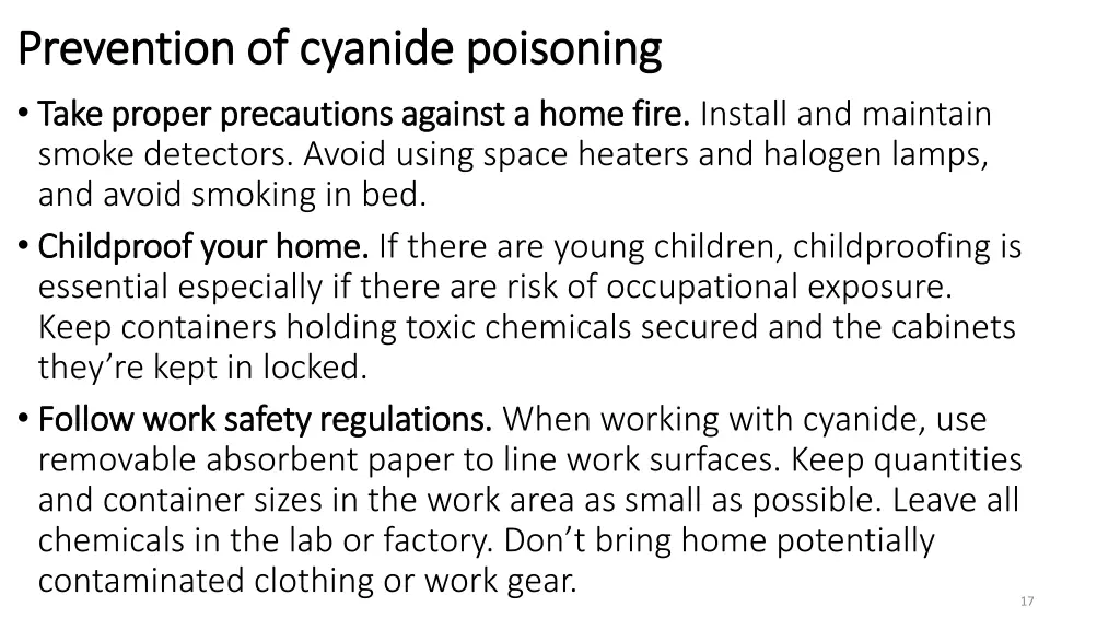 prevention of prevention of cyanide take take