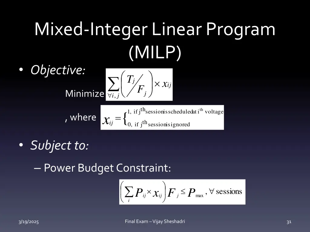 mixed integer linear program milp objective