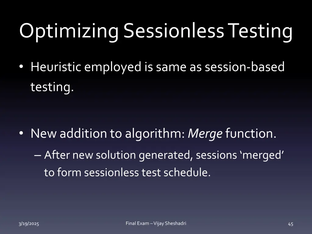 optimizing sessionless testing 1