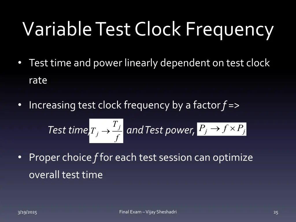 variable test clock frequency