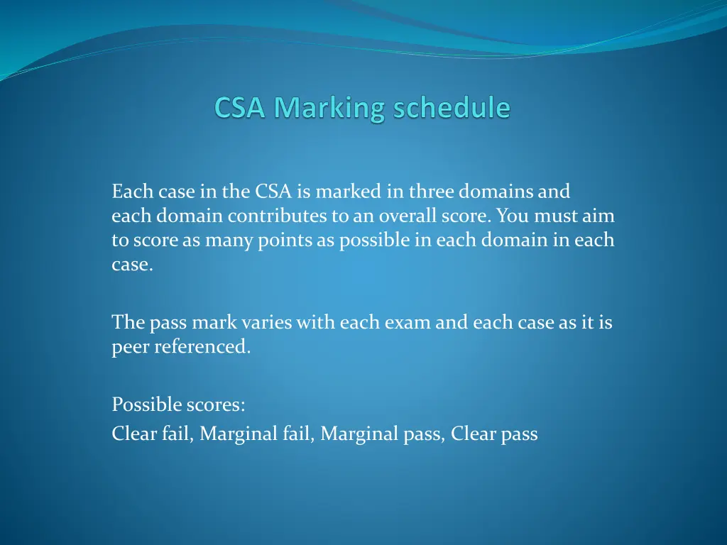 each case in the csa is marked in three domains