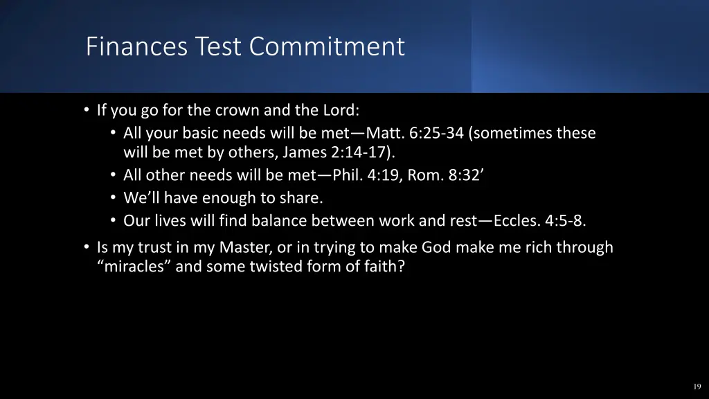 finances test commitment