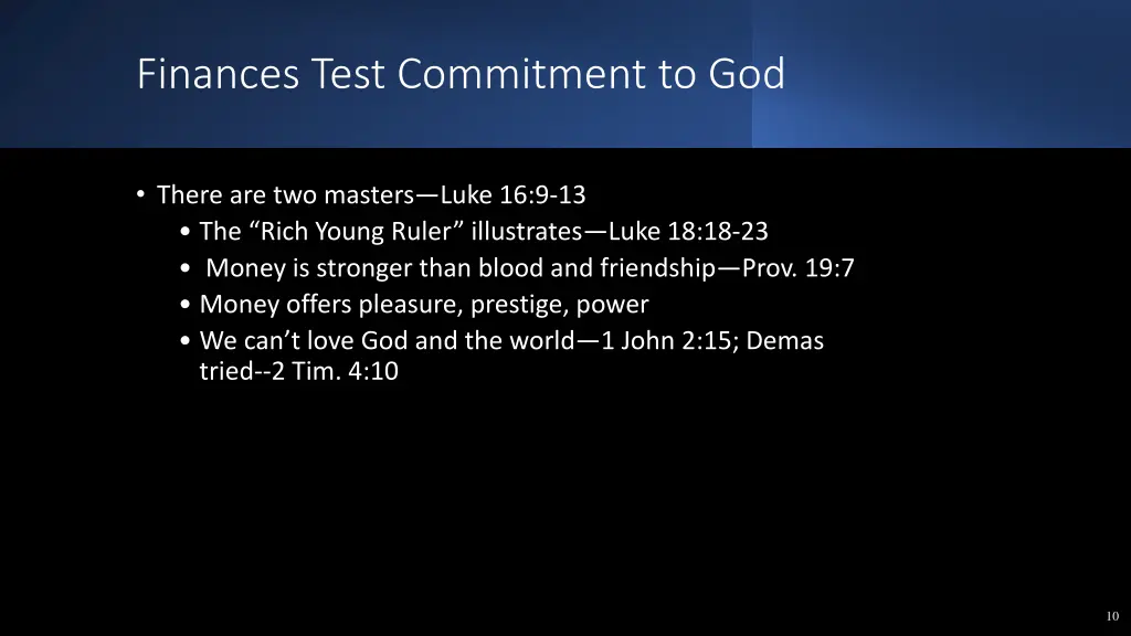 finances test commitment to god