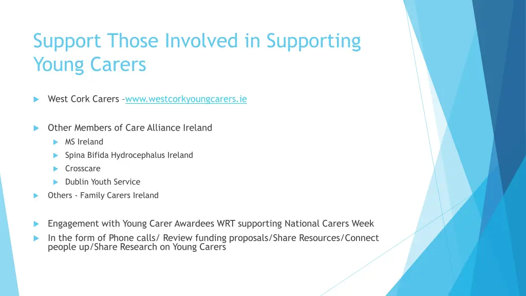 support those involved in supporting young carers
