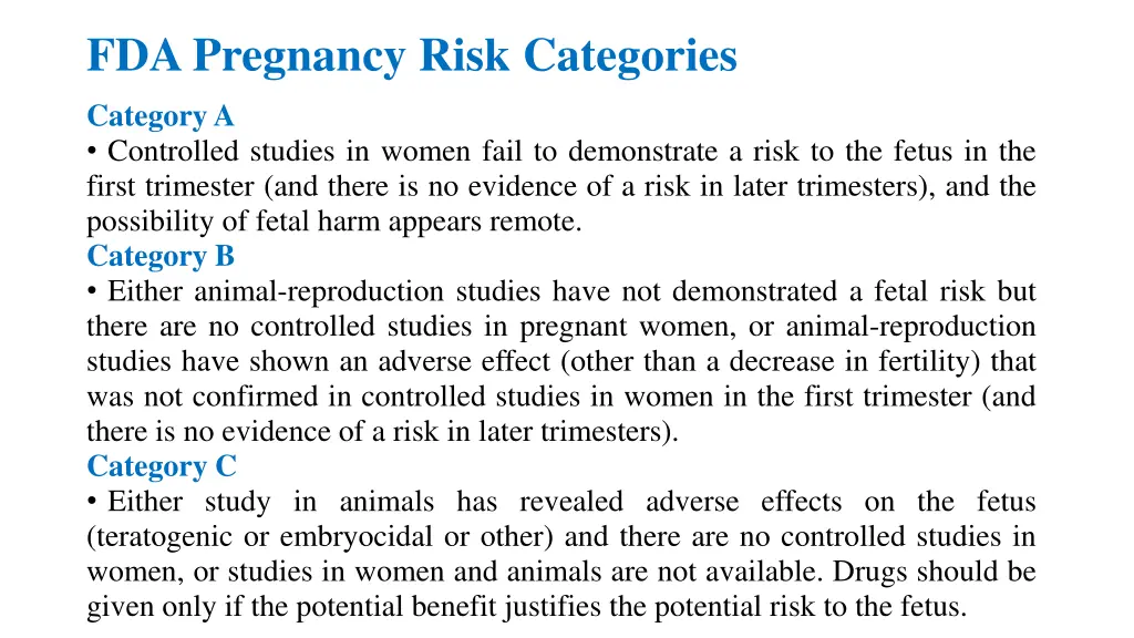 fda pregnancy risk categories