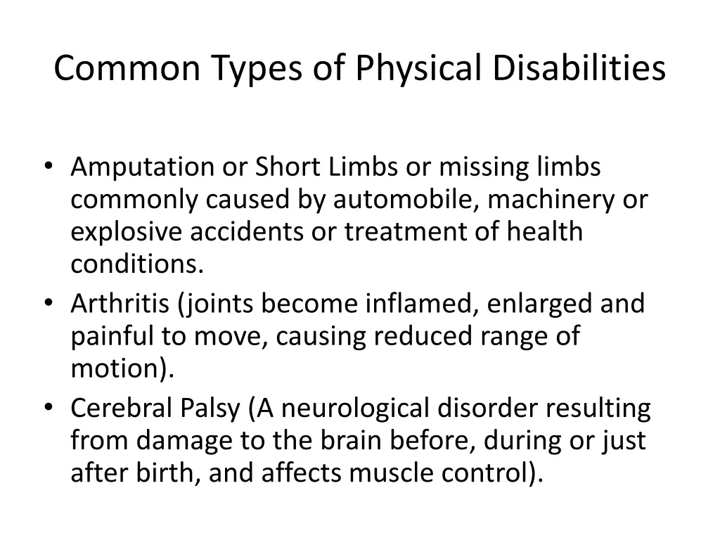common types of physical disabilities