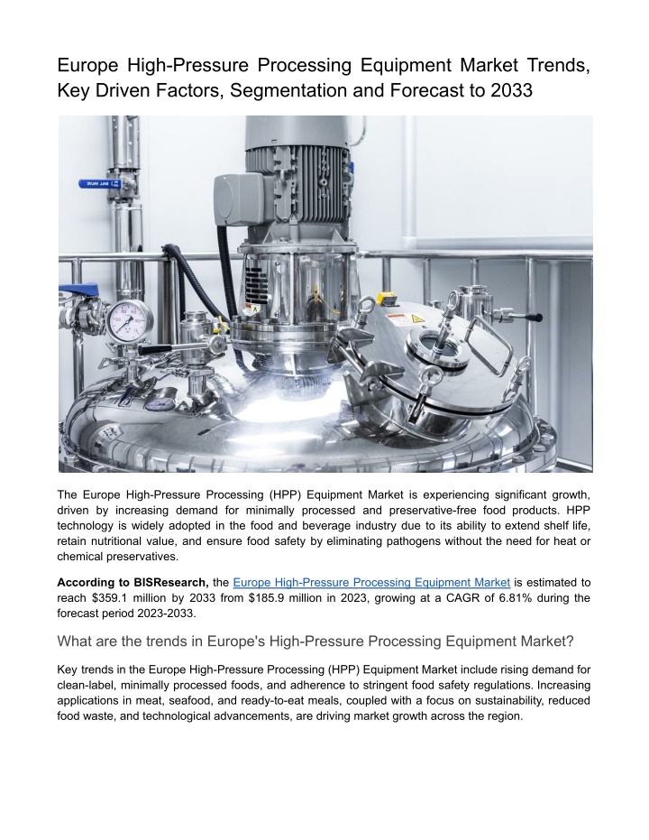 europe high pressure processing equipment market