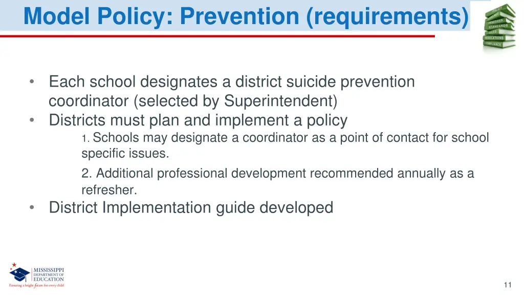 model policy prevention requirements