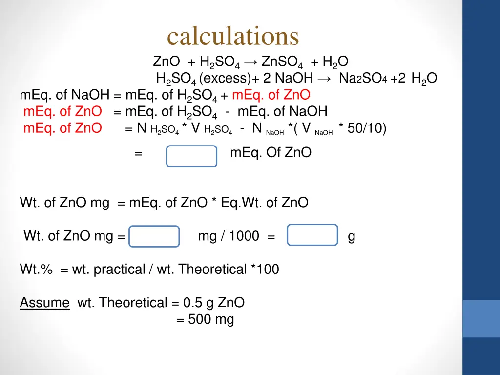 calculations zno h 2 so 4 znso