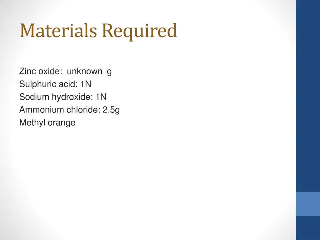 materials required