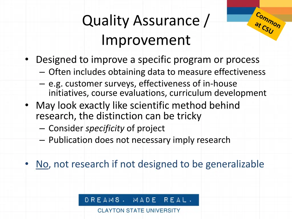 quality assurance improvement designed to improve