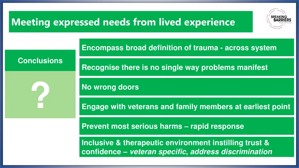 meeting expressed needs from lived experience