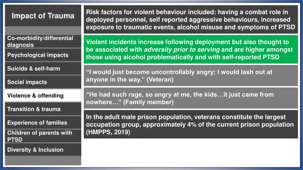 risk factors for violent behaviour included