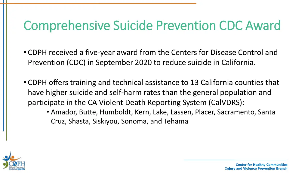 comprehensive suicide prevention cdc award