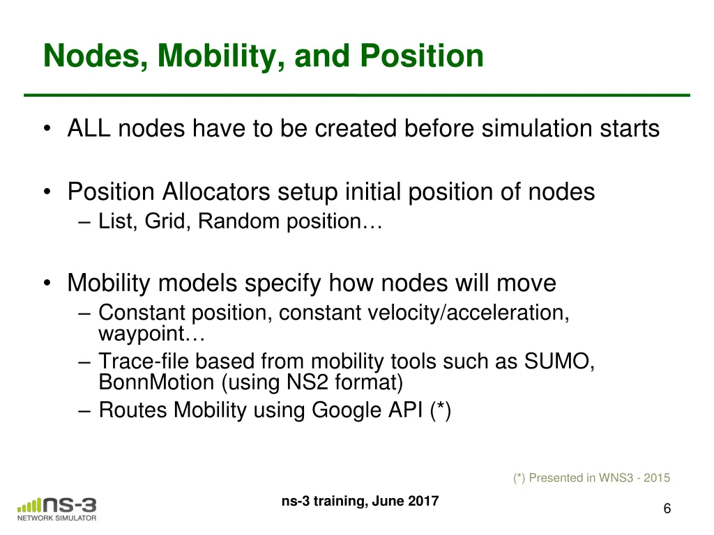 nodes mobility and position