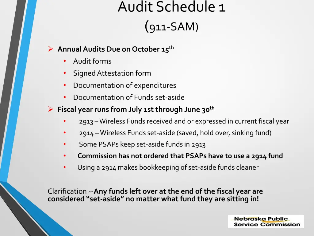 audit schedule 1 911 sam