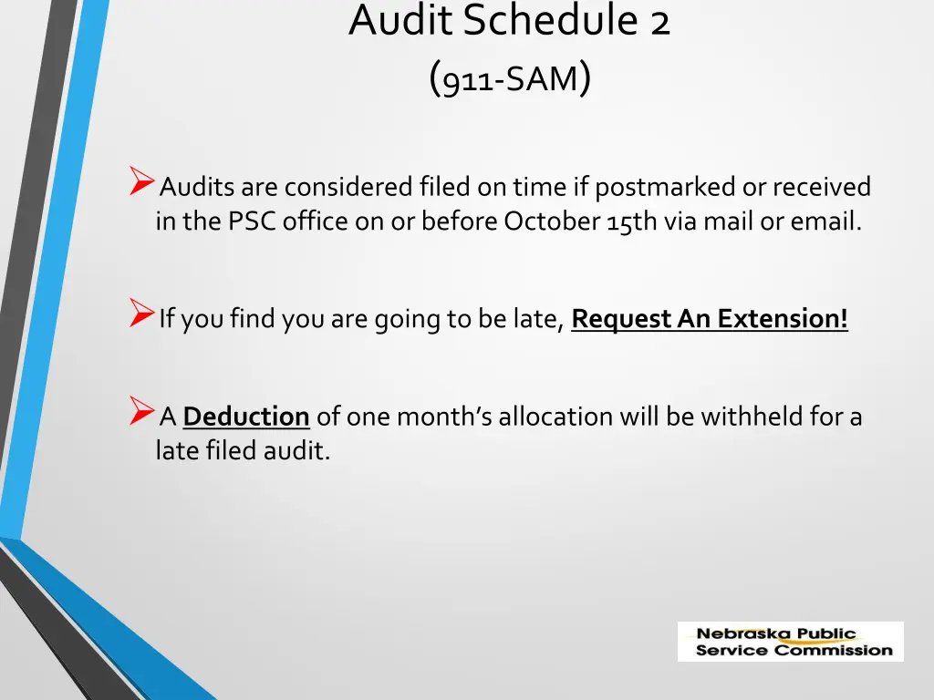 audit schedule 2 911 sam