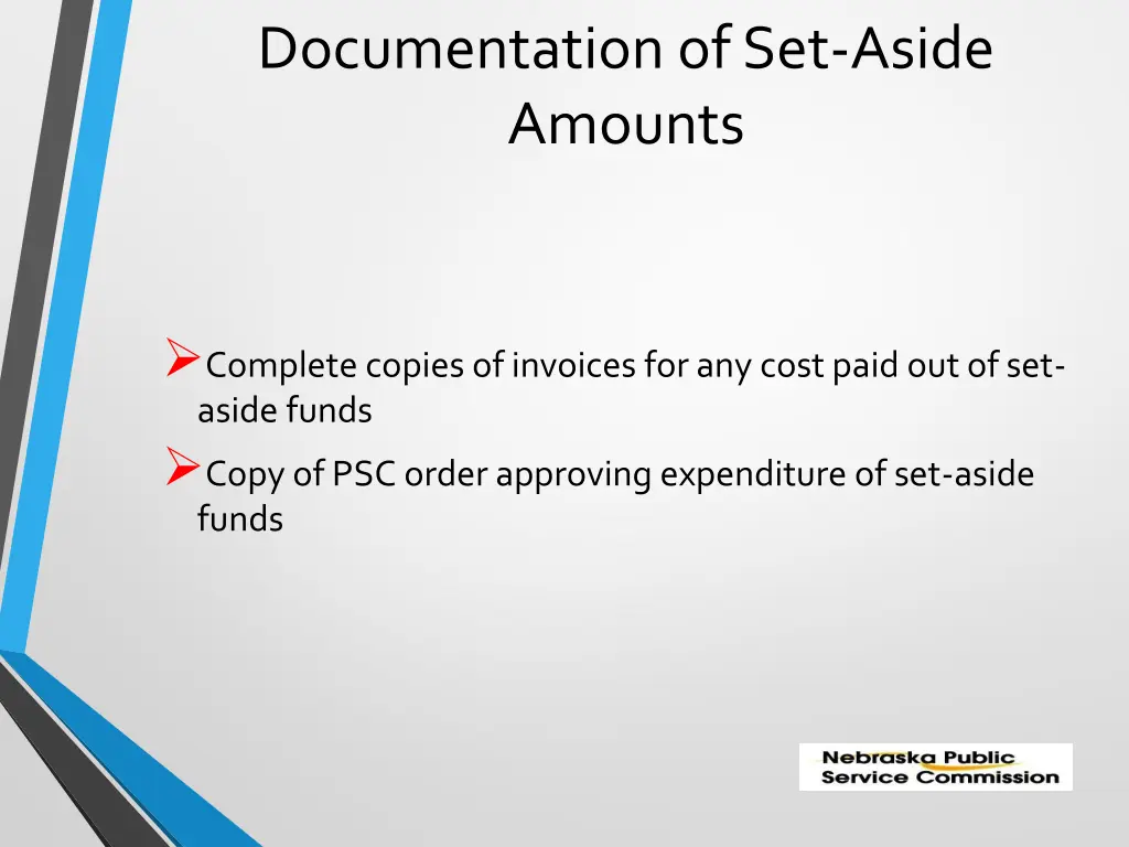 documentation of set aside amounts