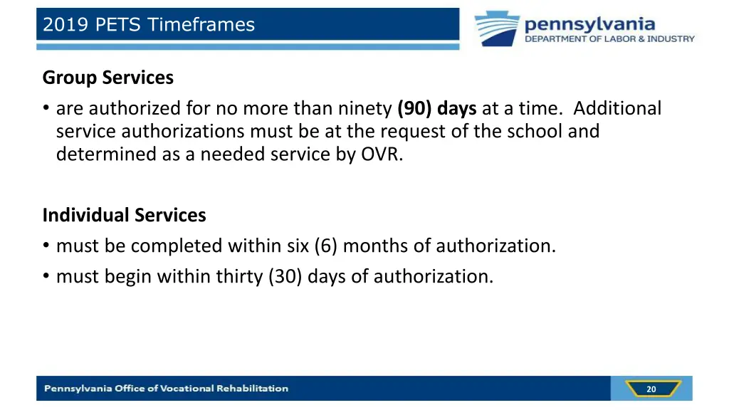 2019 pets timeframes