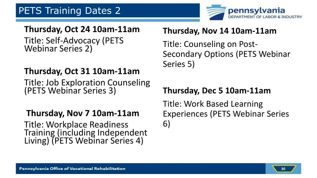 pets training dates 2