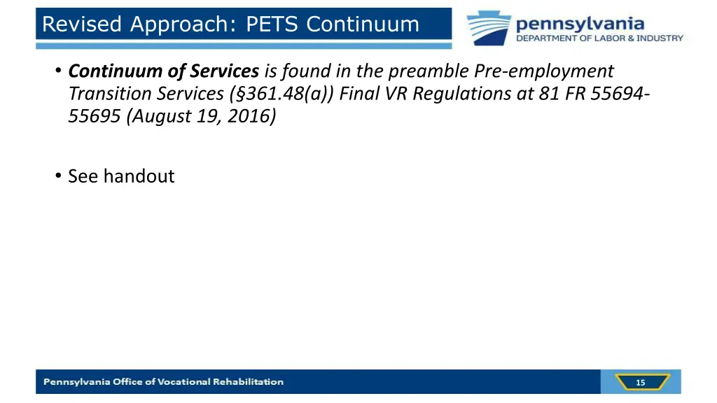 revised approach pets continuum