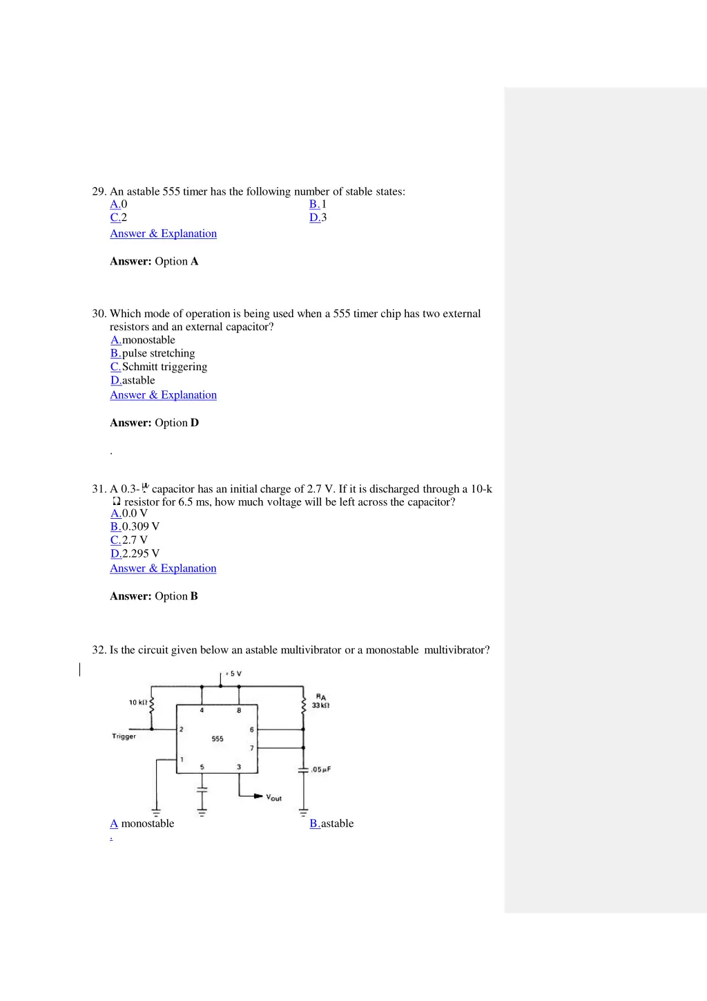 29 an astable 555 timer has the following number