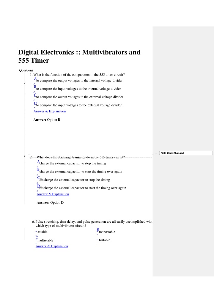 digital electronics multivibrators and 555 timer