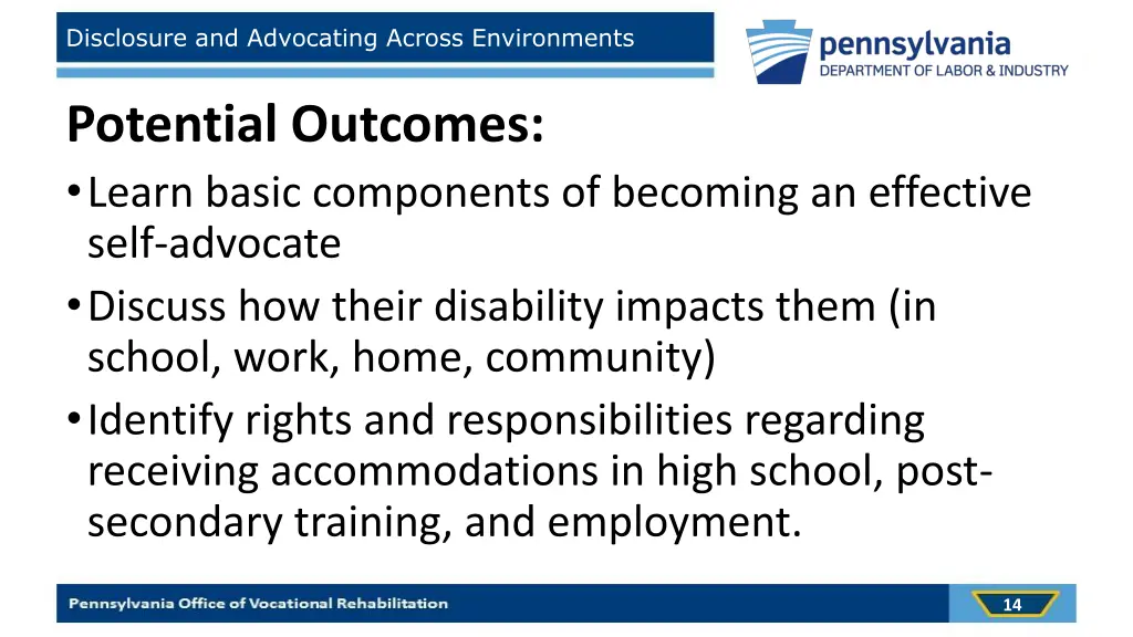 disclosure and advocating across environments