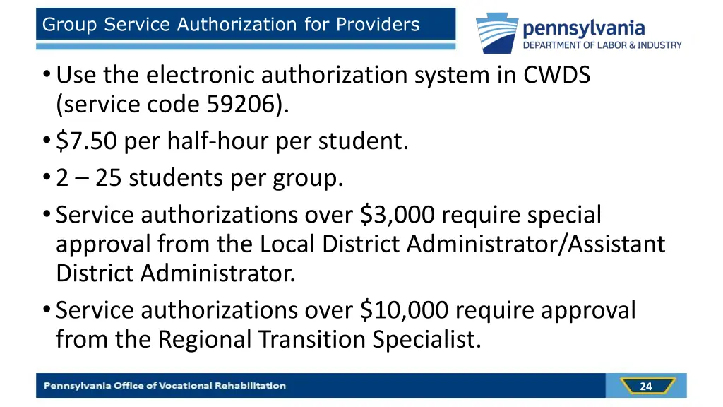 group service authorization for providers