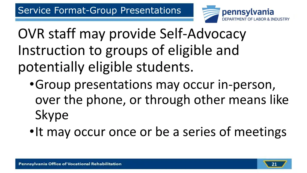 service format group presentations